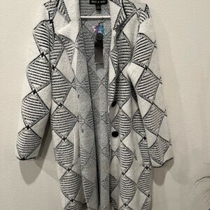 Black and White Geometric Patterned Coat size L by Here N Now
